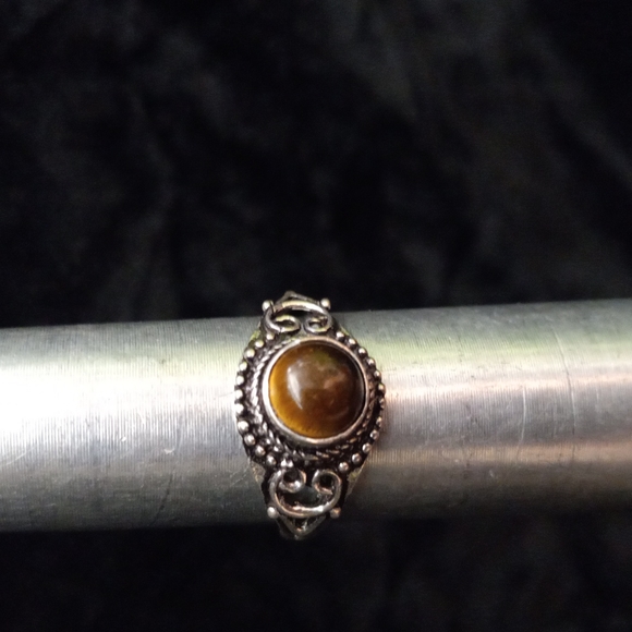 123 Tiger Eye Silver Gemstone Ring size 7.5 stamped 925 shipping sale - Picture 2 of 11